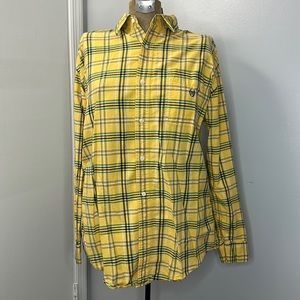 Chaps yellow, navy, black and green button down